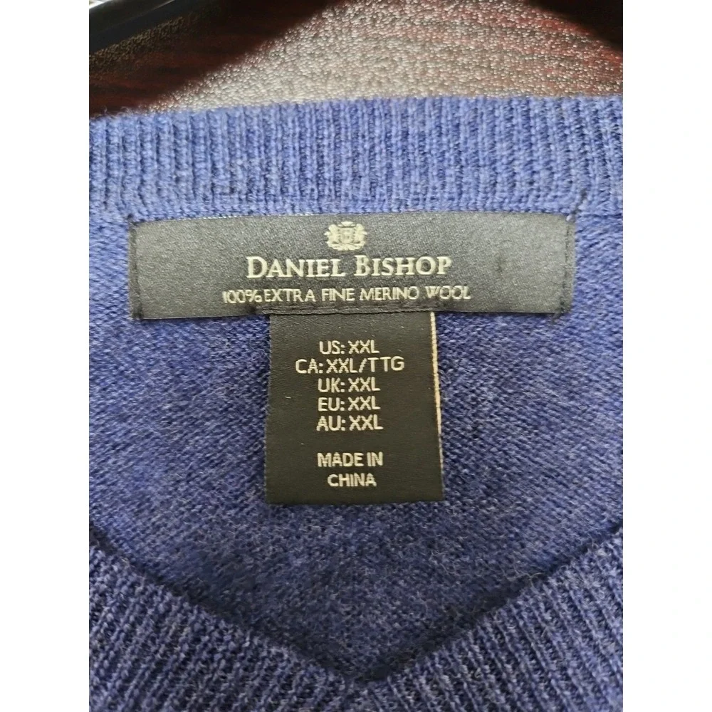 Daniel Bishop Mens XXL 100% Extra Fine Merino Wool V-Neck Sweater